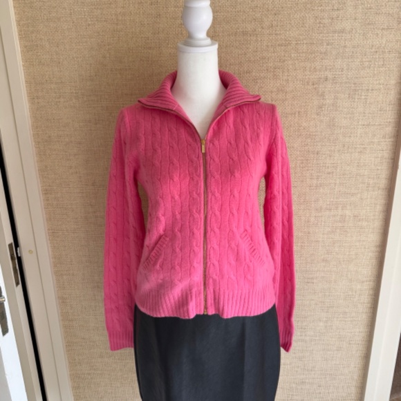 Ralph Lauren NWOT Black Label 100% Cashmere Hot Pink Zip up Cardigan Sweater - Picture 6 of 9